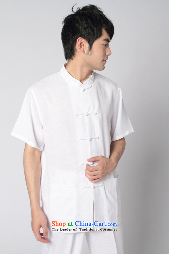 Yet Floor Floor men summer new Tang Dynasty Chinese men improved Chinese tunic cotton linen collar short-sleeved T-shirt tai chi kit shirt kung fu men - 7 White M picture, prices, brand platters! The elections are supplied in the national character of distribution, so action, buy now enjoy more preferential! As soon as possible.