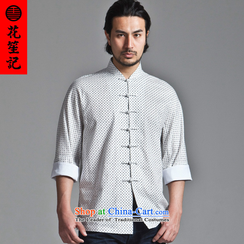 His Excellency flower note China wind star-empty retreat yi collar disc detained men Chaoren Sau San Tong in Chinese boxed short-sleeved (L), large white flower (HUSENJI Polisario) , , , shopping on the Internet