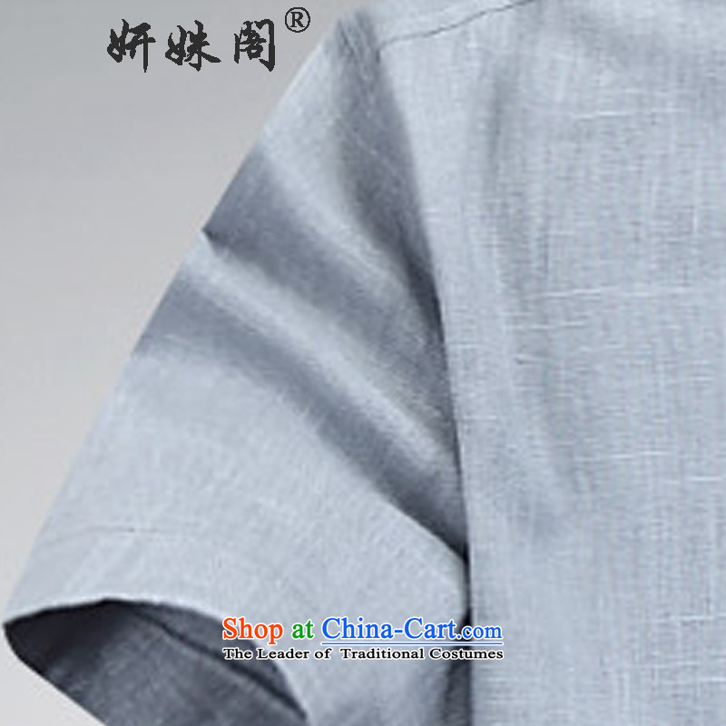Charlene Choi this cabinet reshuffle is older men Tang dynasty summer cotton linen short-sleeved ethnic kit collar tray clip large lounge exercise clothing traditional Chinese clothing gray XL, Charlene Choi this court shopping on the Internet has been pr