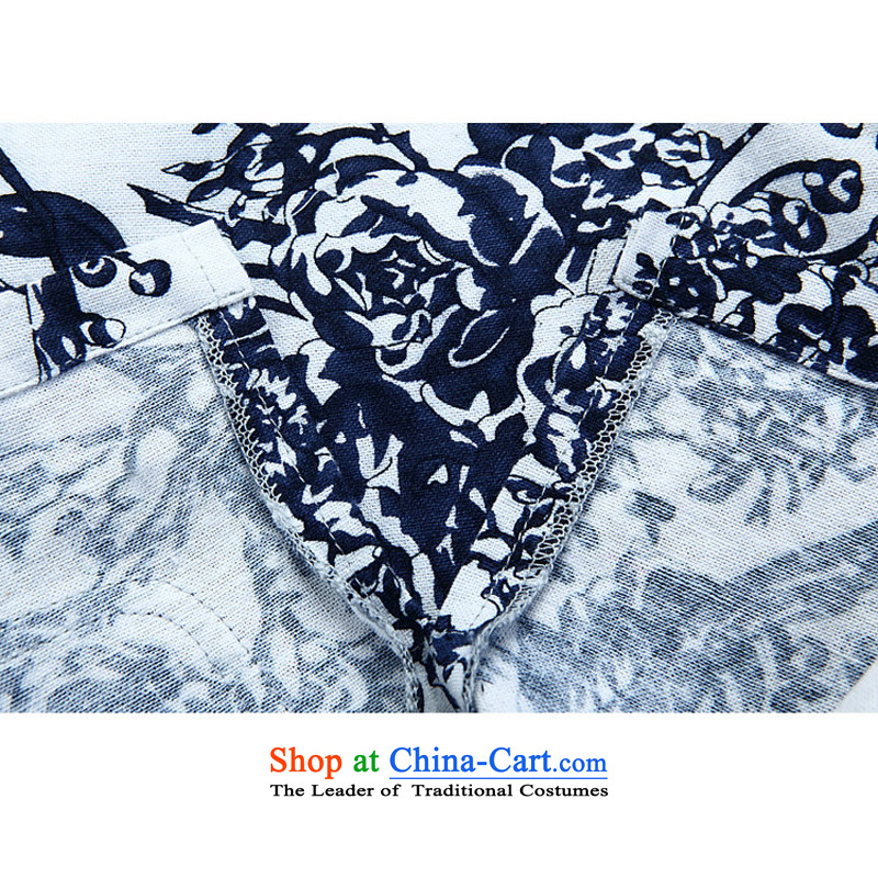 Bosnia and the lush line thre offer relaxing blue-and-white collar Tang Dynasty Chinese Characteristics of stamp cotton linen clothes for men of ethnic Han-Tang dynasty summer XL/180, thre line (gesaxing and Tobago) , , , shopping on the Internet