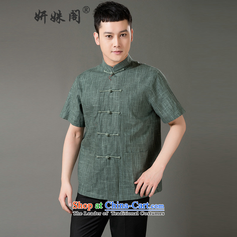 Charlene Choi this cabinet reshuffle is older men Tang Gown of ethnic leisure mock cotton linen short-sleeved Chinese tapes manually relaxd fit snap- XL, Charlene Choi this house green shopping on the Internet has been pressed.