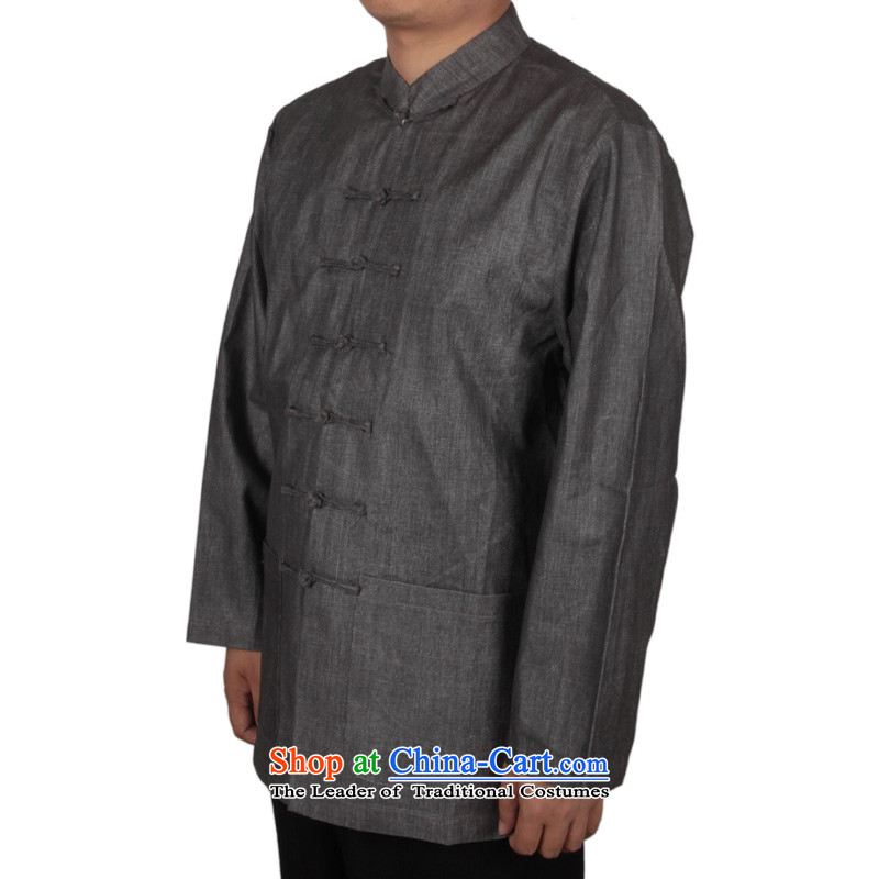 Bosnia and thre line Tang dynasty China wind men long-sleeved shirt cotton linen and Han-cotton linen long-sleeved relaxd fit men larger solid color multi-colored long-sleeved shirt optional?XXXL_190 Carbon