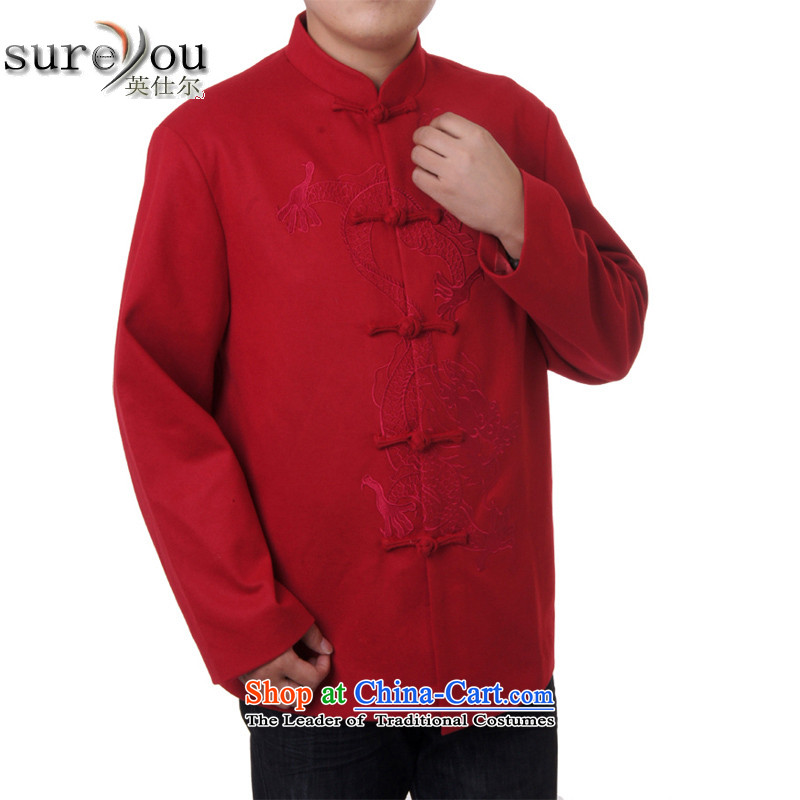 Men's spring and autumn sureyou new replacing Men's Mock-Neck tray snap leisure Tang dynasty Long-sleeve Tang blouses chest embroidered dragon 717 red 180, Mr Rafael Hui Ying (sureyou) , , , shopping on the Internet