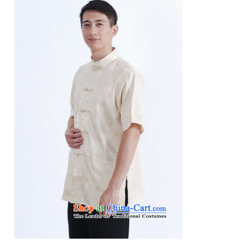It new summer 2014 Men's Mock-Neck Tang dynasty disc detained Men's Shirt stylish pocket 9 has the short-sleeved shirt, beige XXXL, 17 floral shopping on the Internet has been pressed.