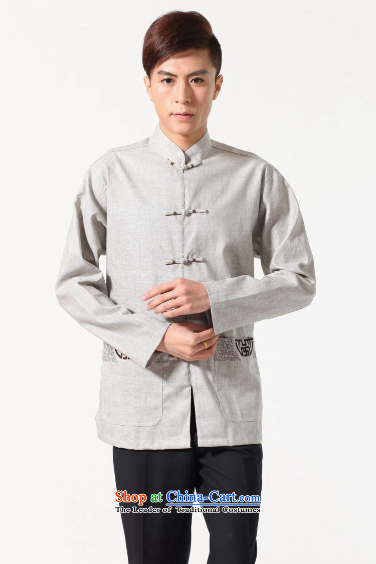 It new fall stylish in older men improved load father Mock-neck Tang dynasty solid color cotton linen long-sleeved shirt - 1 M Gray Photo, prices, brand platters! The elections are supplied in the national character of distribution, so action, buy now enjoy more preferential! As soon as possible.