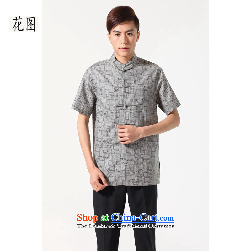 It is a stylish new 2014 elderly father of men with Tang Dynasty men cotton linen collar tray clip retro shirt XXXL, -A floral shopping on the Internet has been pressed.