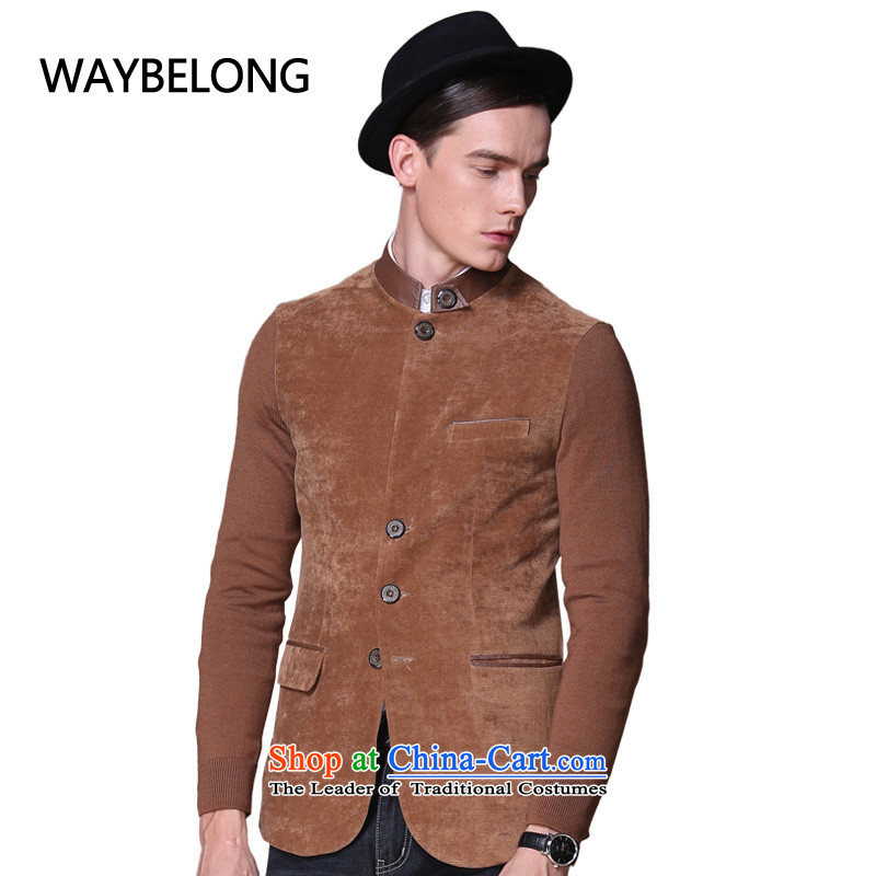 ?Male Emulation Ma Tei waybelong blacklead PU. For China National Chinese tunic -JK1310094 brown?XXL