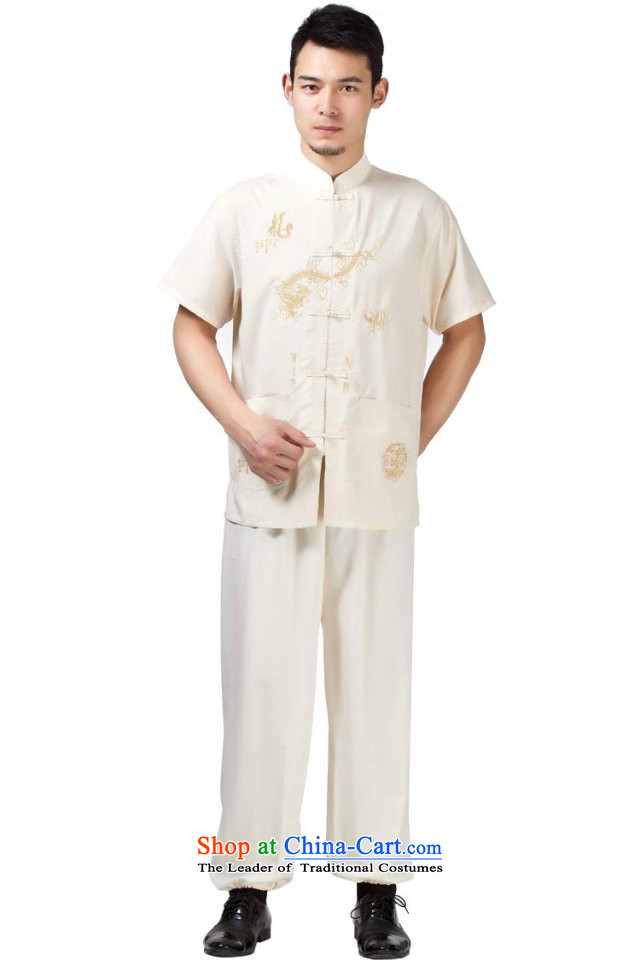 Charlene Choi this pavilion elderly men of ethnic Tang dynasty short-sleeve kit collar disc detained embroidered dragon loaded father jogs kung fu clothing - Cotton Tai Lung white short-sleeved 42 pictures, prices, brand platters! The elections are supplied in the national character of distribution, so action, buy now enjoy more preferential! As soon as possible.