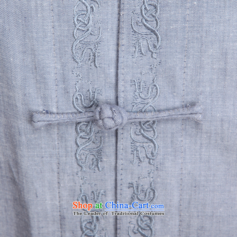 A new summer) increased to older men short-sleeved Tang dynasty short-sleeve packaged ethnic solid color embroidery in elderly men relaxd fit collar embroidery Tang Dynasty Package M/170, blue-gray line (gesaxing Bosnia and thre) , , , shopping on the Int