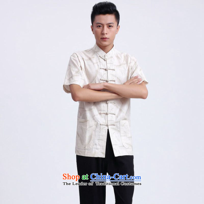 To Jing Ge older men summer Tang Dynasty Chinese improved breathable water absorption Mock-neck Tang dynasty men's large short-sleeved men 2372 - 1 white?XXXL