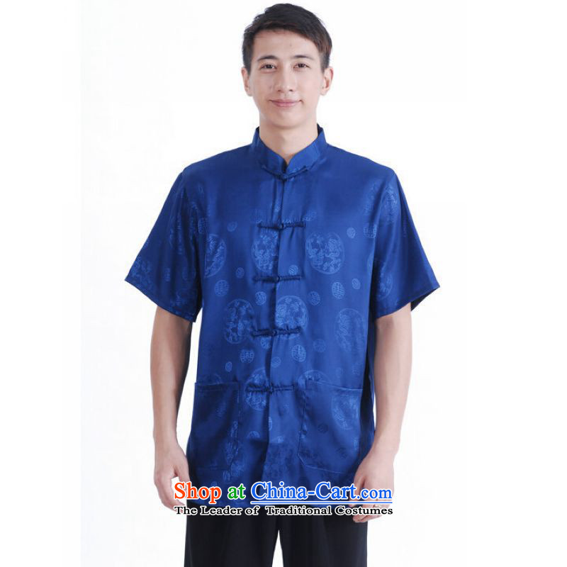 To Jing Ge older men summer Tang Dynasty Chinese women had improved the Tang dynasty men's large short-sleeved men on cyan XXL