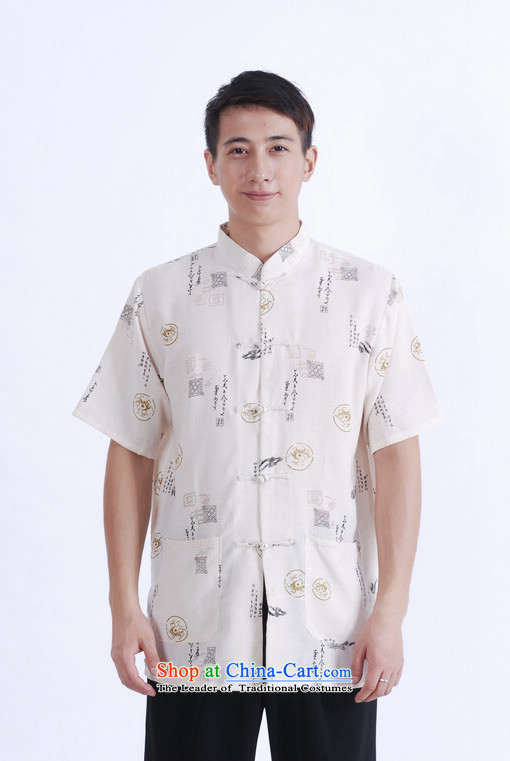 To Jing Ge older men summer Tang Dynasty Chinese improved Ma Tang dynasty men's large short-sleeved men beige XXL picture, prices, brand platters! The elections are supplied in the national character of distribution, so action, buy now enjoy more preferential! As soon as possible.