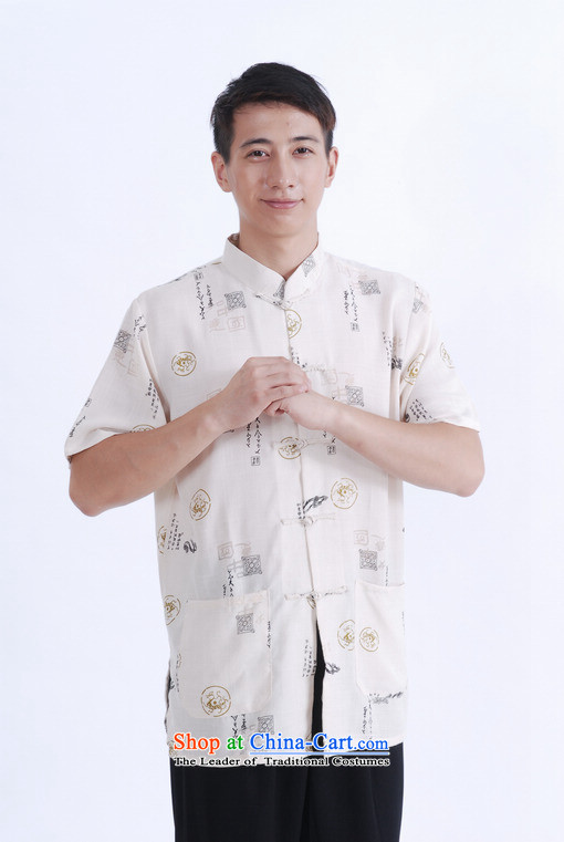 To Jing Ge older men summer Tang Dynasty Chinese improved Ma Tang dynasty men's large short-sleeved men beige XXL picture, prices, brand platters! The elections are supplied in the national character of distribution, so action, buy now enjoy more preferential! As soon as possible.