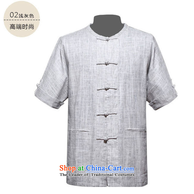 Men's genuine scraper blade ma short-sleeved T-shirt with new upscale Tang cotton linen short-sleeved Tang Dynasty Chinese Men's Mock-Neck scraper blade ma national costumes relaxd fit with light gray L/175, father and thre gesaxing line () , , , shopping