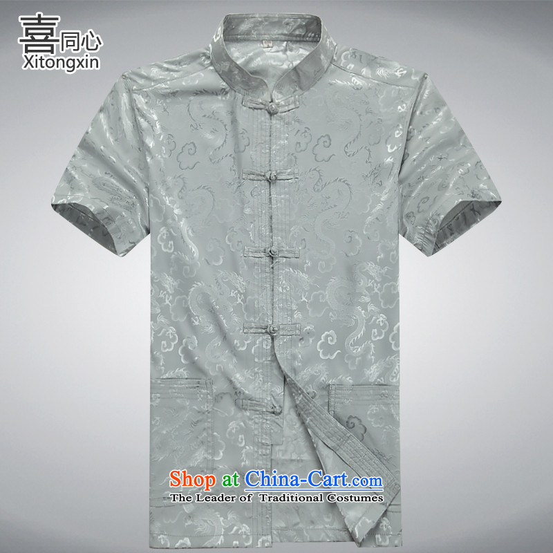 Hei concentric?2015 Summer new men in older, Tang dynasty?S gray T-Shirt