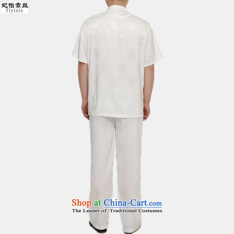 The male population of Princess Selina Chow short-sleeved blouses Tang Dynasty Package men of ethnic costumes disc detained men men Tang Dynasty Package for older Kit Tang dynasty along the River During the Qingming Festival  m White XXL/175, Princess Sel