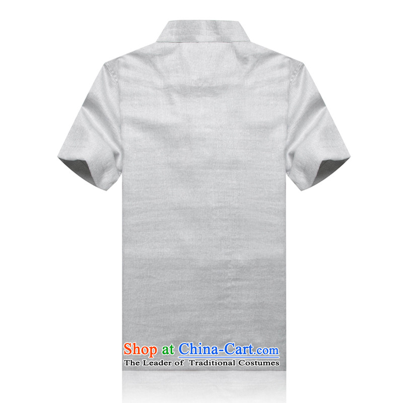 Cd1702 new genuine of older persons in the summer men cotton linen Tang dynasty embroidery Flex-cotton men's Han-Tang dynasty short-sleeved gray XXL/185, thre line (gesaxing and Tobago) , , , shopping on the Internet