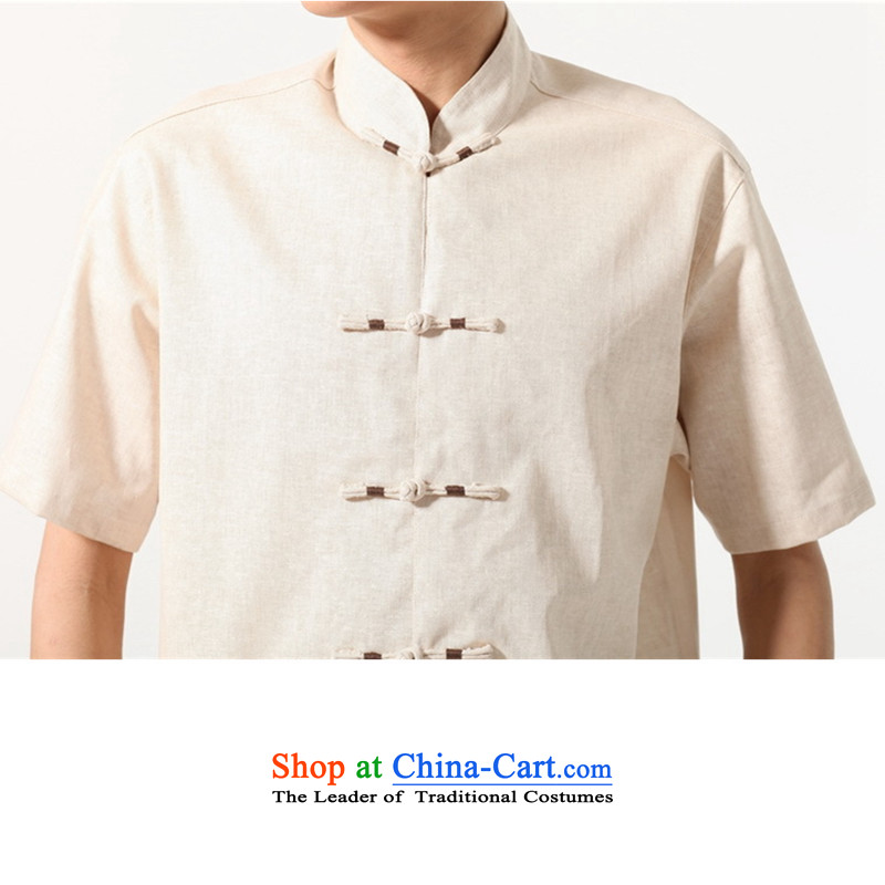 In accordance with the Love l 2015 Summer trendy new products. The elderly father loaded collar stamp short-sleeved shirt Lgd/m0051# Tang dynasty beige XL, in accordance with the Love l , , , shopping on the Internet