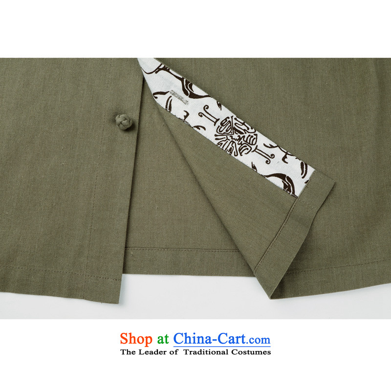 The elderly in the original cotton linen and Tang dynasty China wind long sleeved shirt and Tang dynasty cotton linen spring and autumn long men Tang blouses ethnic men cotton linen collar Tang Dynasty Army Green L/175, thre line (gesaxing and Tobago) , ,