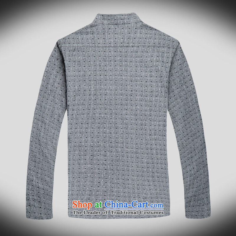During the spring and autumn long-sleeved light rain point men cotton linen Tang dynasty China wind stylish cotton linen and Tang dynasty long-sleeved Spring and Autumn Chinese boxed Mock-neck Han-leisure men Tang dynasty L/175, gray long-sleeved shirt an