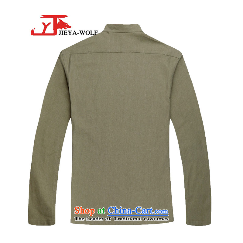 - Wolf JIEYA-WOLF2015, Tang dynasty men's spring and autumn long sleeved shirt men Tang dynasty fashion solid color shirt green stars in spring and autumn 170/M,JIEYA-WOLF,,, shopping on the Internet