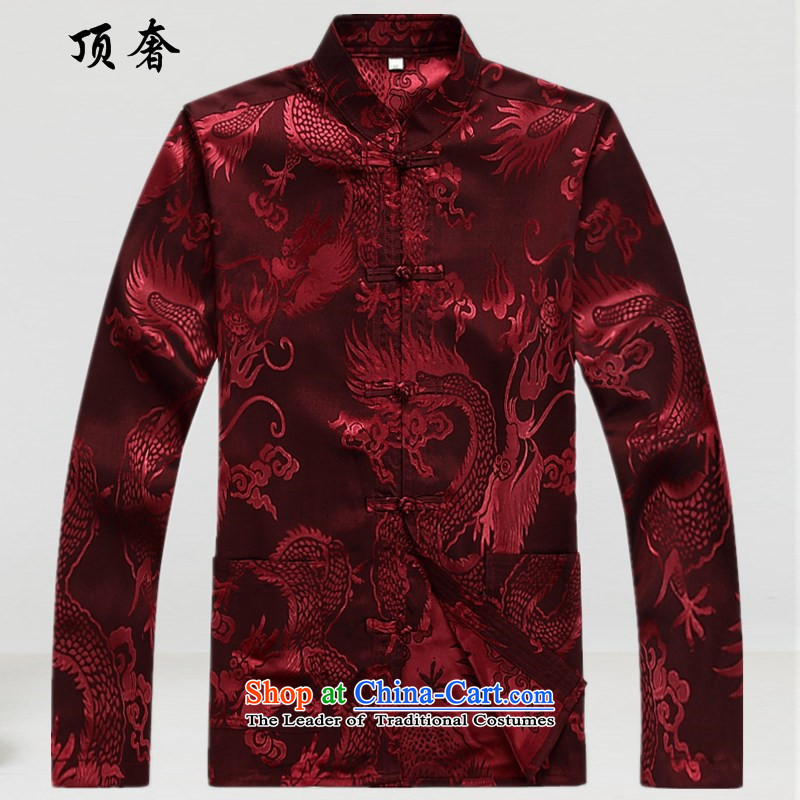 Top Luxury men Tang Dynasty Package long-sleeved shirt, long-sleeved thin 2015 kit Tang Dynasty Chinese ROM version relaxd wind red Tang dynasty 2039, Male Red Kit M/170, top luxury shopping on the Internet has been pressed.