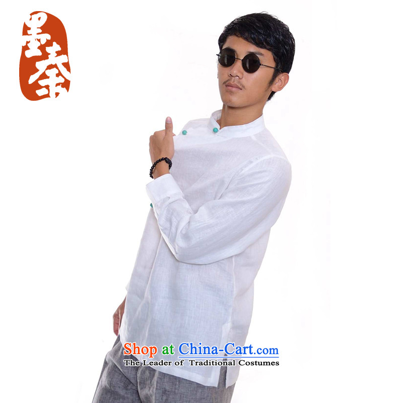 The qin designer original improvement of the Republic of Korea is traversed by the disc wind cheongsams detained men linen Tang dynasty white long-sleeved XXL/ jumbo, ink Qin , , , shopping on the Internet