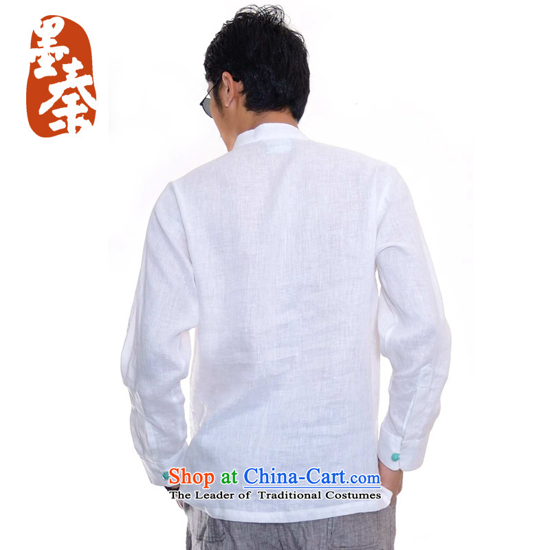 The qin designer original improvement of the Republic of Korea is traversed by the disc wind cheongsams detained men linen Tang dynasty white long-sleeved XXL/ jumbo, ink Qin , , , shopping on the Internet