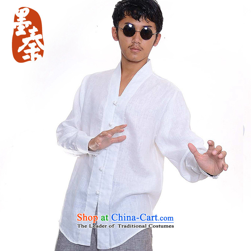 【 Print Qin weaving 】 Nine Songs/independent design new long-sleeved linen disc casual shirt clip white ink, Qin FORWARDED BY , , , shopping on the Internet