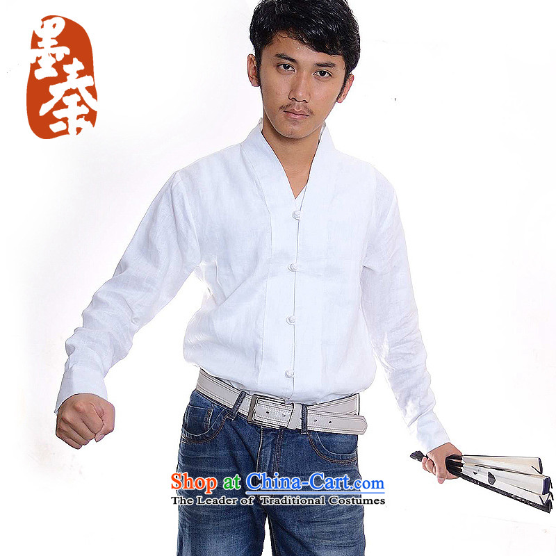 【 Print Qin weaving 】 Nine Songs/independent design new long-sleeved linen disc casual shirt clip white ink, Qin FORWARDED BY , , , shopping on the Internet