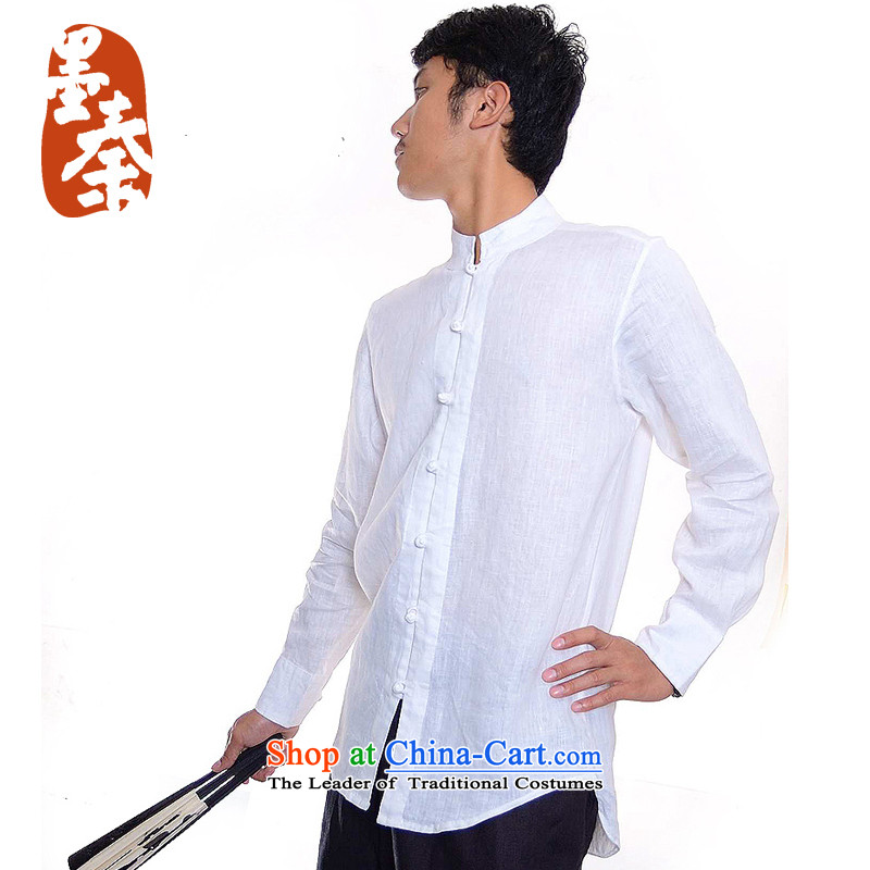 The Qin dynasty designer original large/Men China wind up charge-back collar linen casual shirt, 508 , S/white ink Qin , , , shopping on the Internet