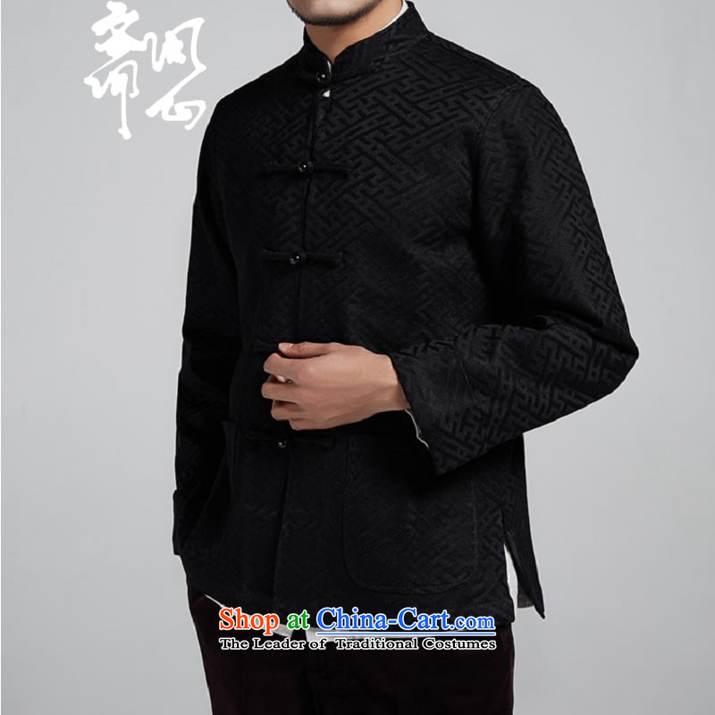 Q Shinsaibashi represented a health _men's new Chinese Disc winter detained collar jacket silk shirt WXZ1561 Jacquard Black XL 170_92