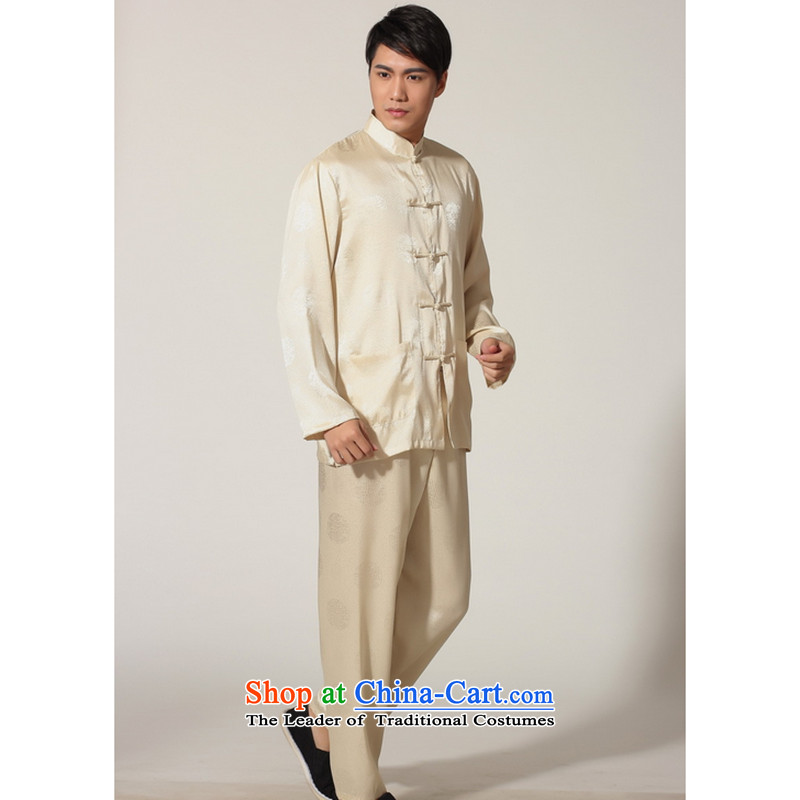 The 2014 autumn and winter flower figure new Chinese men Tang Gown damask long-sleeved Cardigan Tai Chi Kung Fu Man Kit Services -D GOLD XXL, floral shopping on the Internet has been pressed.