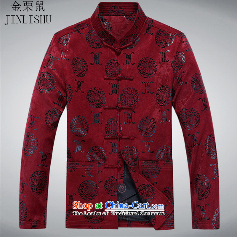 Kanaguri mouse during the spring and autumn of the elderly in the men's large leisure Chinese collar Tang Jacket coat with men's shirts father Red 190