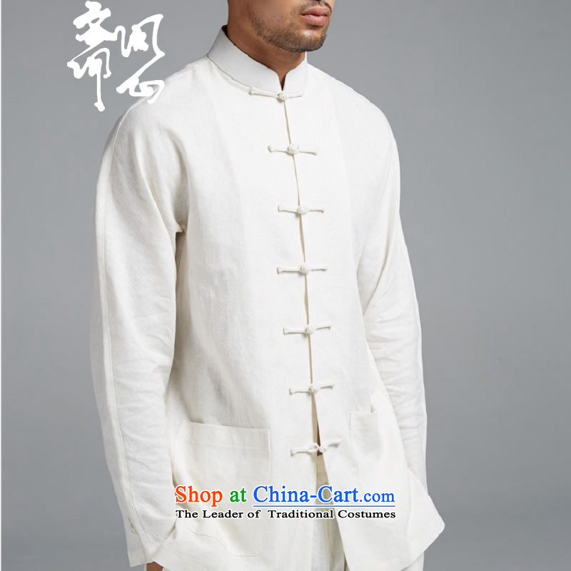 Q Shinsaibashi represented a health (men's Spring New Men Chinese Disc clip cotton linen tunic WXZ1549 Sau San shirts white , L, and with Ramadan , , , shopping on the Internet