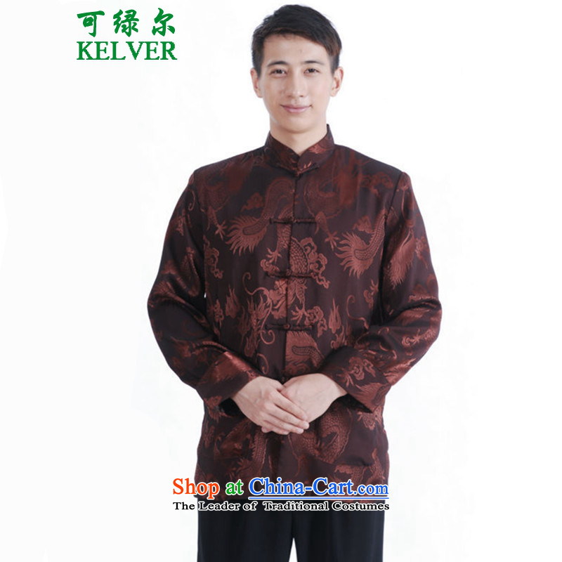 To Green, autumn and winter trendy new products. The elderly father loaded collar dragon tattoo jacquard single row detained Tang Dynasty Chinese tunic picture colorL