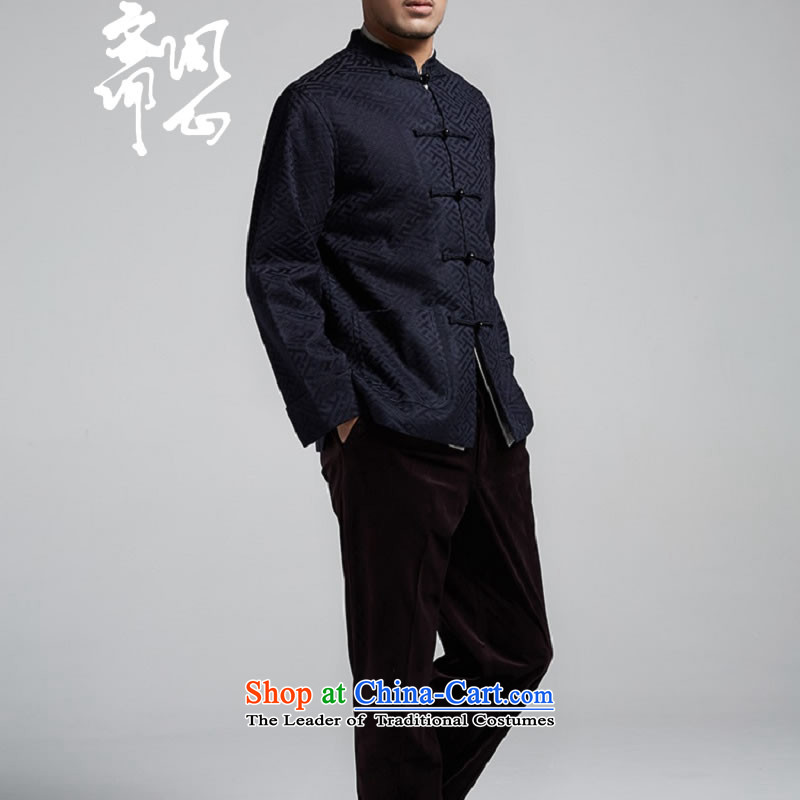 Q Shinsaibashi represented a health (men's new Chinese Disc winter detained collar jacket silk shirt WXZ1507 jacquard dark blue XXXXL 185/104, q heart of Ramadan , , , shopping on the Internet