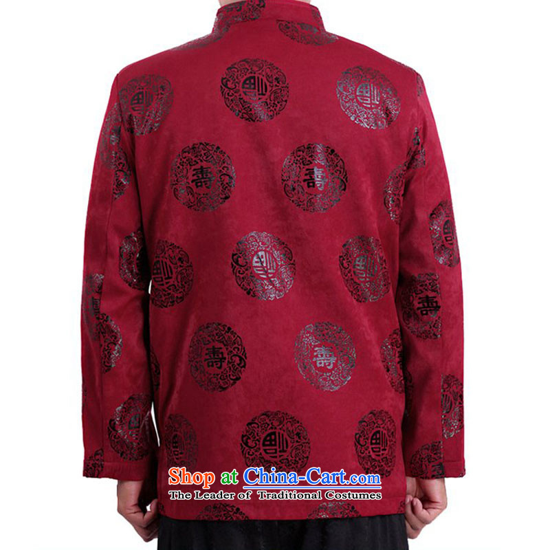 Thre line men and the spring and fall satin stamp Tang Gown of ethnic Chinese in the collar is detained older fu shou Tang jackets F1337 red autumn) thre Bosnia and lines (XXL/185, gesaxing) , , , shopping on the Internet