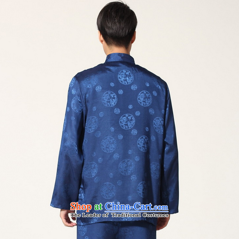 Figure autumn flowers with Men's Mock-Neck Tang Dynasty Chinese men Tai Chi Kung Fu long-sleeved cardigan service kit -B on cyan XXL, floral shopping on the Internet has been pressed.