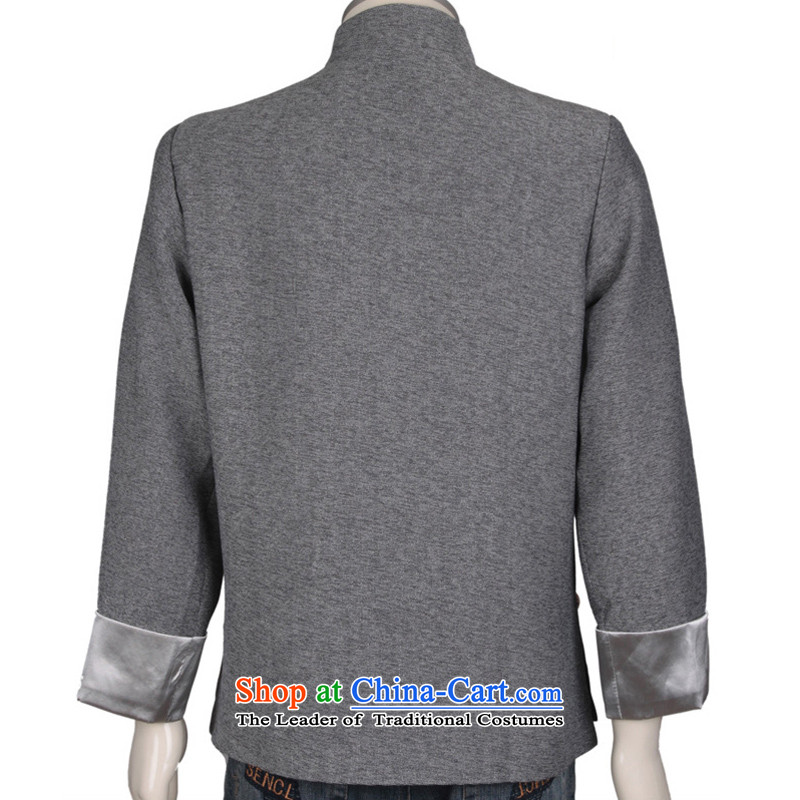 Thre line men and the spring and autumn cotton linen long-sleeved Tang Dynasty New Men's Mock-Neck Leisure Tang Gown of ethnic Pure Color hooks up collar older F0308 Tang dynasty M/170, gray line (gesaxing Bosnia and thre) , , , shopping on the Internet