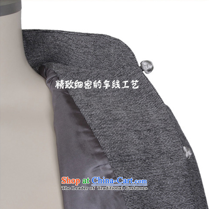 Thre line men and the spring and autumn cotton linen long-sleeved Tang Dynasty New Men's Mock-Neck Leisure Tang Gown of ethnic Pure Color hooks up collar older F0308 Tang dynasty M/170, gray line (gesaxing Bosnia and thre) , , , shopping on the Internet