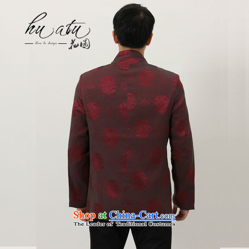 Floral men fall and winter new Tang blouses from older father replacing Tang dynasty collar silk dress Chinese long-sleeved men spend XXL, wine red figure , , , shopping on the Internet