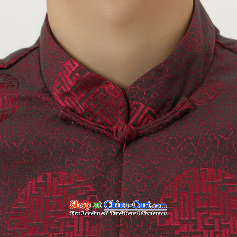 Floral men fall and winter new Tang blouses from older father replacing Tang dynasty collar silk dress Chinese long-sleeved men spend XXL, wine red figure , , , shopping on the Internet