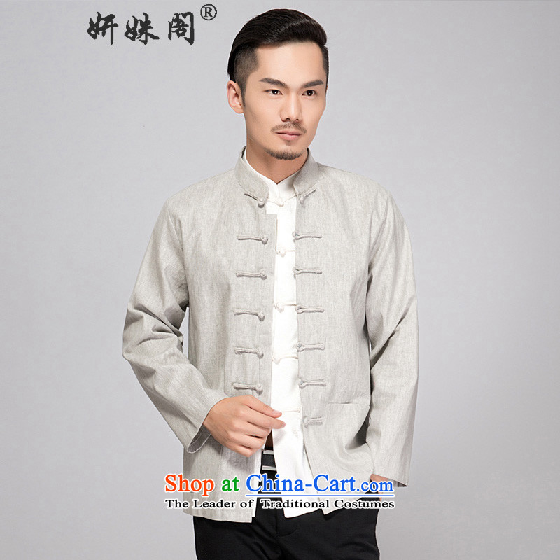 Charlene Choi this cabinet reshuffle is older men fall cotton linen Tang dynasty long-sleeved fall inside men cotton linen Tang long-sleeved shirt with old folk weave cotton linen clothes - Old folk weave long-sleeved light gray 2XL, Charlene Choi in The