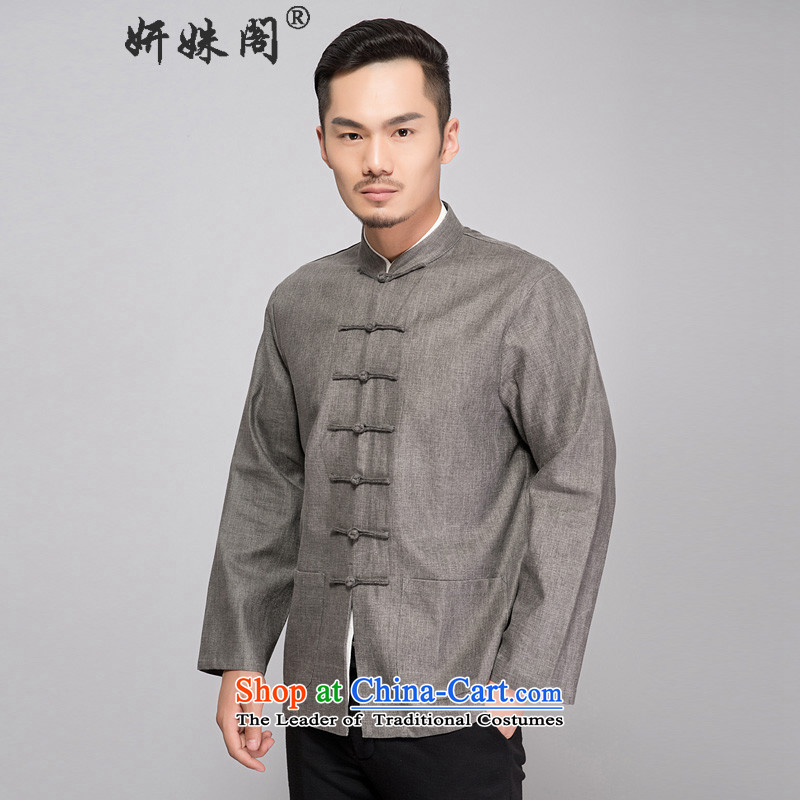 This Spring and Autumn Pavilion Yeon cotton linen Tang dynasty long-sleeved autumn replacing men loose cotton linen Tang long-sleeved shirt with old folk weave cotton linen clothes - Old folk weave long-sleeved dark gray 4XL, Charlene Choi in The Ascott ,