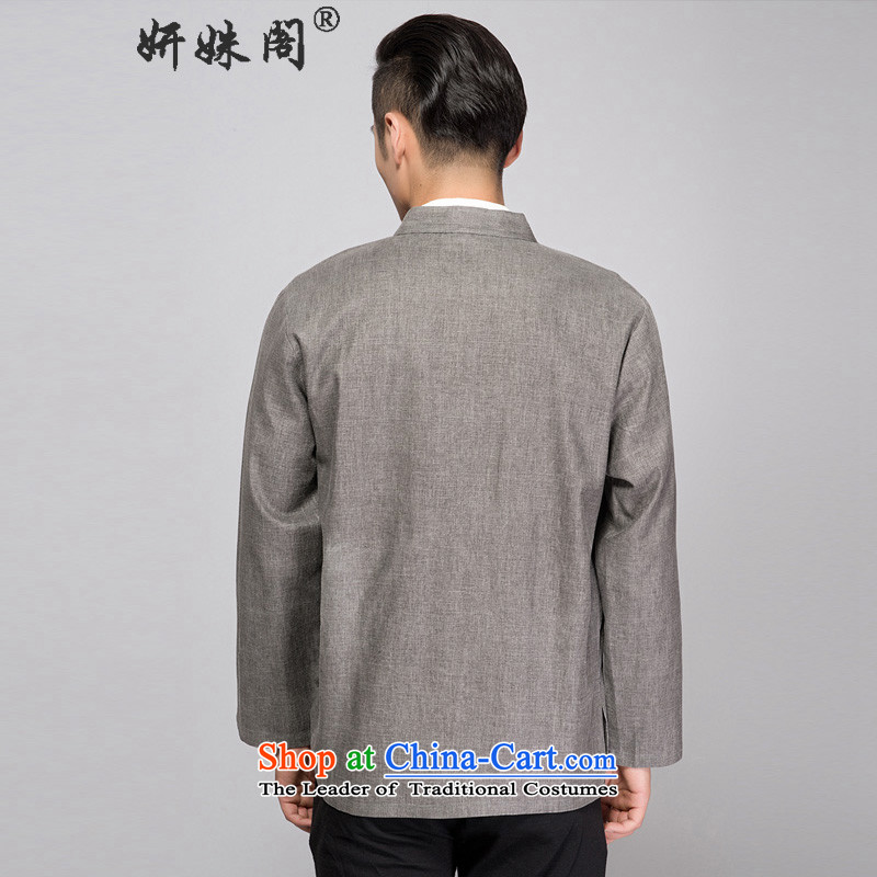 This Spring and Autumn Pavilion Yeon cotton linen Tang dynasty long-sleeved autumn replacing men loose cotton linen Tang long-sleeved shirt with old folk weave cotton linen clothes - Old folk weave long-sleeved dark gray 4XL, Charlene Choi in The Ascott ,