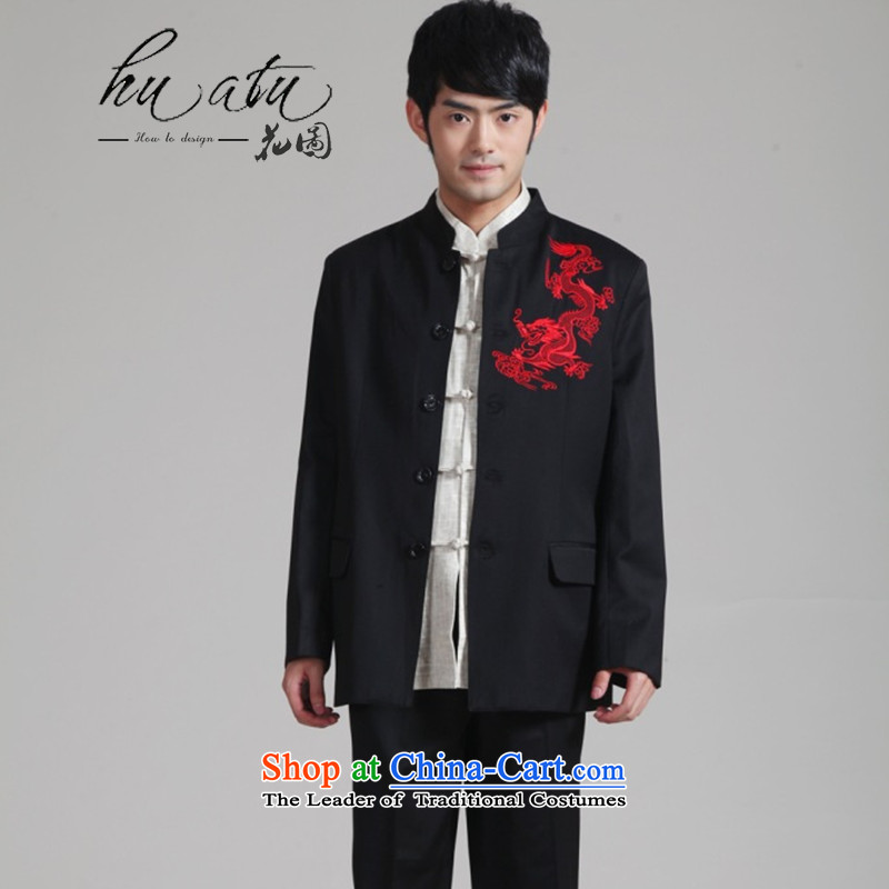Floral men Tang Dynasty Chinese tunic suit Korean collar Sau San autumn and winter new bridegroom wedding dress of men - 2 red T-shirt embroidery XL