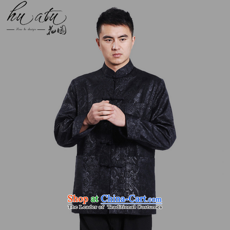 Floral autumn and winter new men in Tang Dynasty Chinese tunic load dad older collar plus thin cotton ironing spend long-sleeved sweater -A DARK BLUE XXL, floral shopping on the Internet has been pressed.