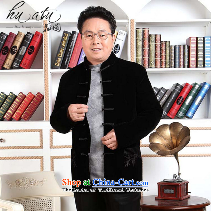 Floral autumn and winter new elderly men Tang Dynasty Kim robe of autumn and winter coats velvet long-sleeved wedding services made black M, floral shopping on the Internet has been pressed.
