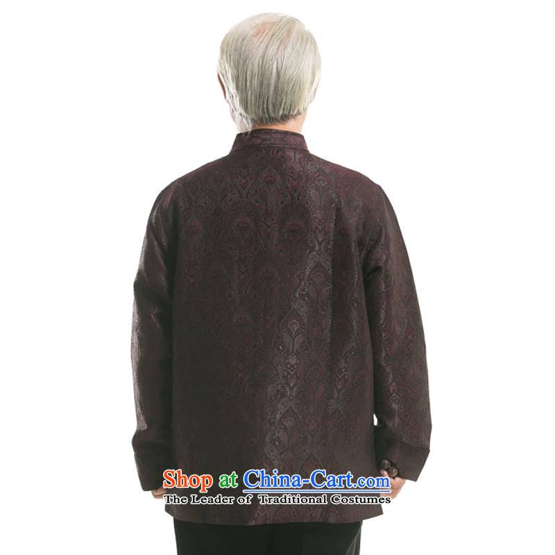 The new line of Bosnia and thre autumn and winter Men's Mock-Neck tray clip jacquard long-sleeved shirt jacket in older jacquard Tang Gown of ethnic shirt father replacing F0727  M/170, wine red and line (gesaxing thre) , , , shopping on the Internet